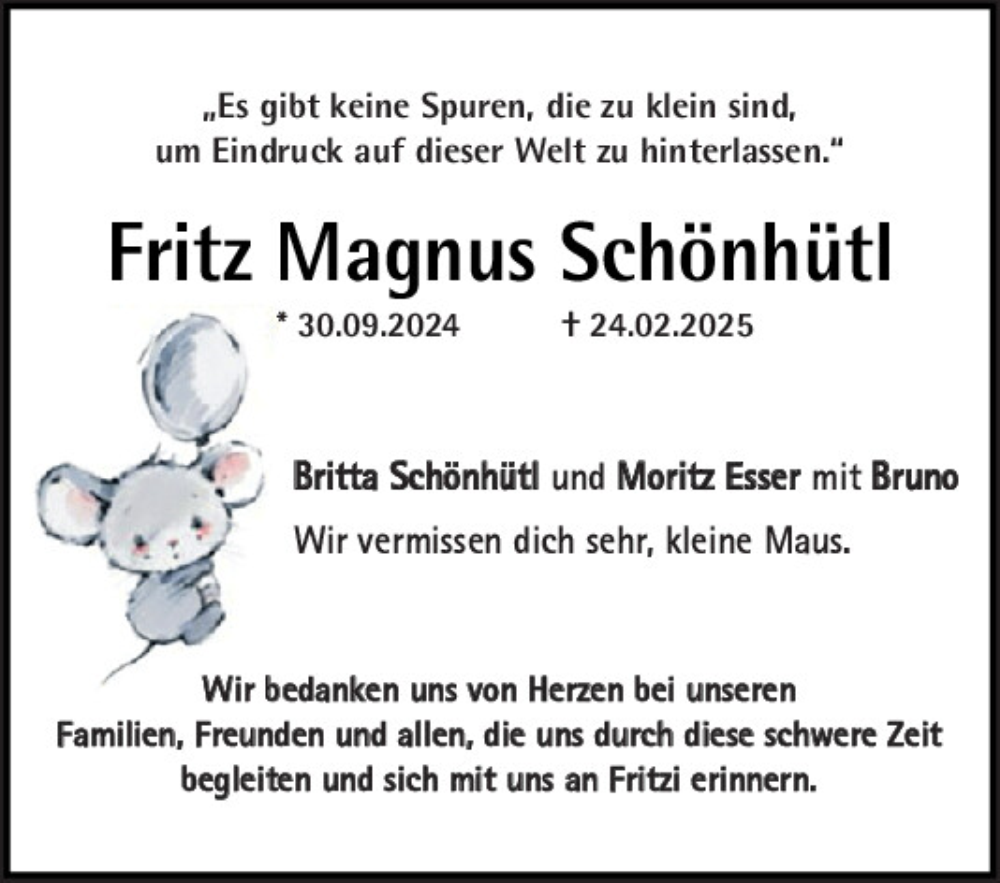  Traueranzeige für Fritz Magnus Schönhütl vom 29.03.2025 aus Mittelbayerische Zeitung Regensburg