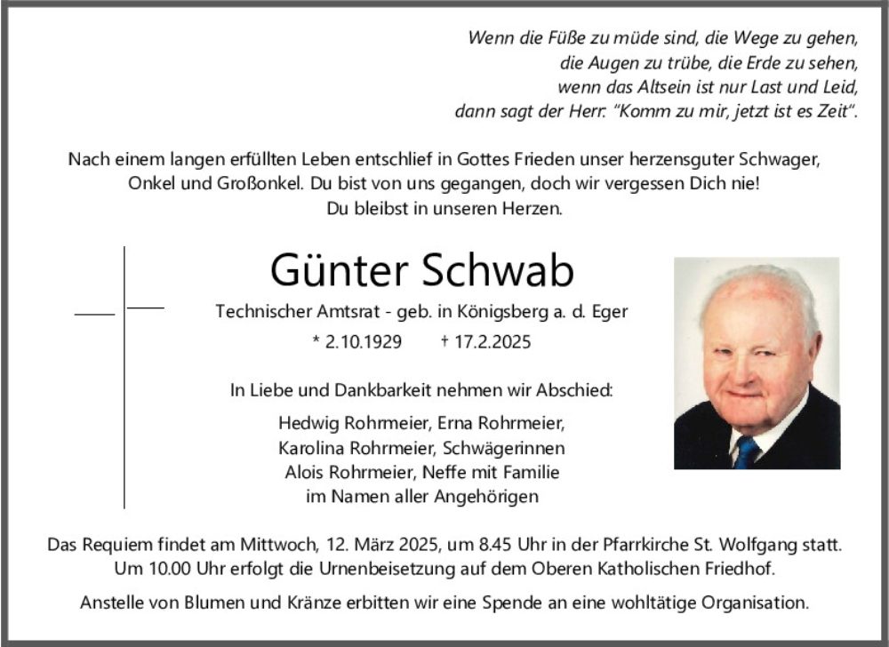  Traueranzeige für Günter Schwab vom 08.03.2025 aus Mittelbayerische Zeitung Regensburg