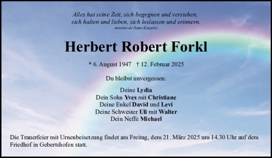 Traueranzeige von Herbert Robert Forkl von Neumarkter Tagblatt