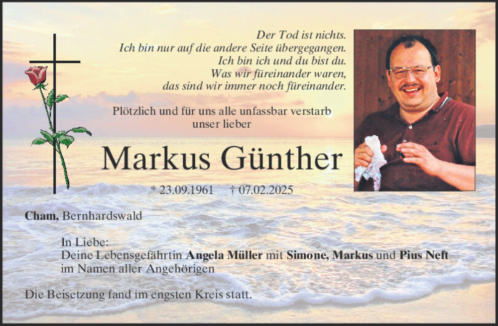  Traueranzeige für Markus Günther vom 08.03.2025 aus Bayerwald Echo