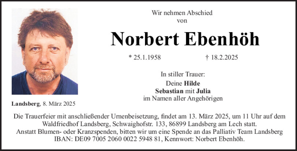  Traueranzeige für Norbert Ebenhöh vom 08.03.2025 aus Mittelbayerische Zeitung Regensburg