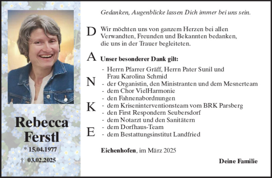 Traueranzeige von Rebecca Ferstl von Neumarkter Tagblatt