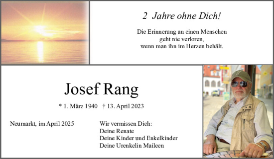 Traueranzeige von Josef Rang von Neumarkter Tagblatt