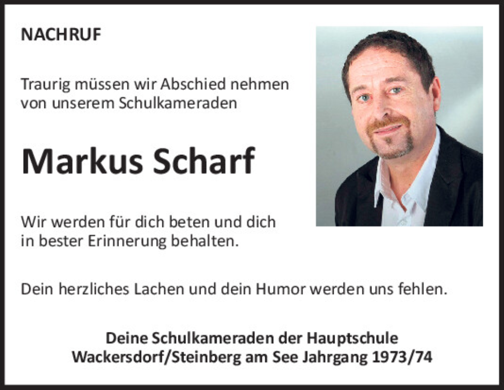  Traueranzeige für Markus Scharf vom 05.04.2025 aus Mittelbayerische Zeitung Schwandorf
