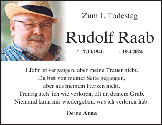 Traueranzeige von Rudolf Raab von Mittelbayerische Zeitung Regensburg