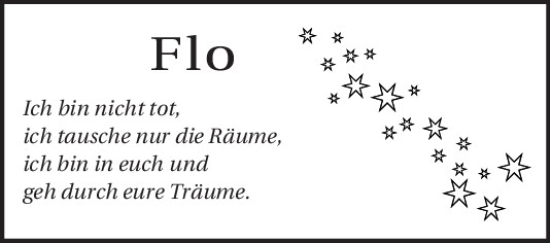 Traueranzeige von Flo  von Mittelbayerische Zeitung Kelheim