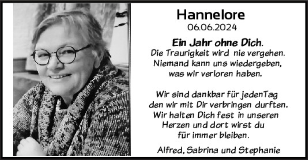  Traueranzeige für Hannelore Brandl vom 06.06.2025 aus Mittelbayerische Zeitung Regensburg