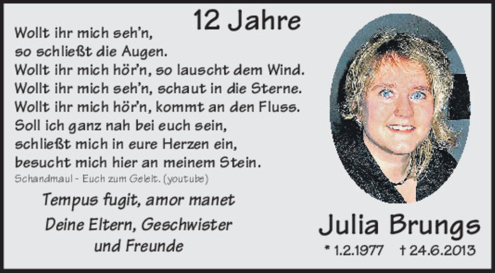  Traueranzeige für Julia Brungs vom 24.06.2025 aus Mittelbayerische Zeitung Regensburg