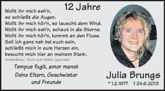 Traueranzeige von Julia Brungs von Mittelbayerische Zeitung Regensburg