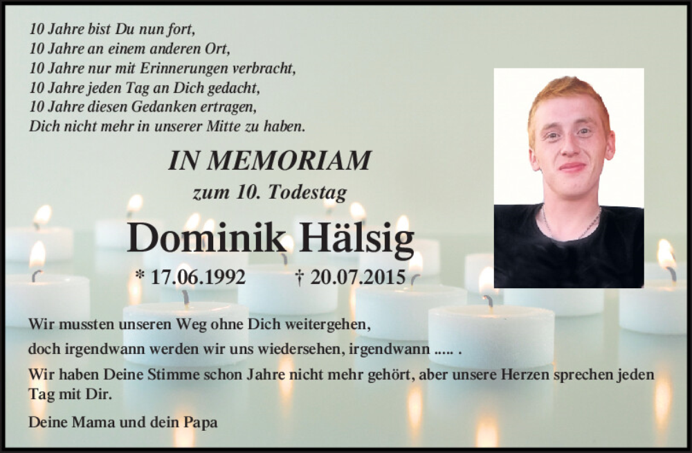  Traueranzeige für Dominik Hälsig vom 19.07.2025 aus Mittelbayerische Zeitung Schwandorf