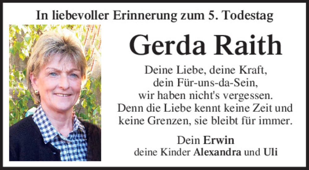  Traueranzeige für Gerda Raith vom 08.07.2025 aus Mittelbayerische Zeitung Regensburg