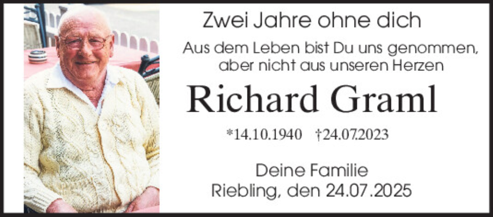 Traueranzeige für Richard Graml vom 24.07.2025 aus Neumarkter Tagblatt