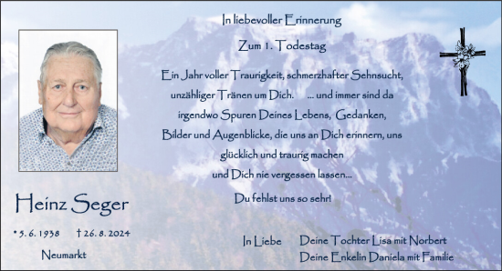 Traueranzeige von Heinz Seger von Neumarkter Tagblatt