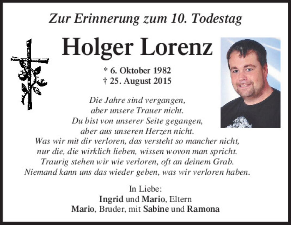  Traueranzeige für Holger Lorenz vom 23.08.2025 aus Mittelbayerische Zeitung Schwandorf