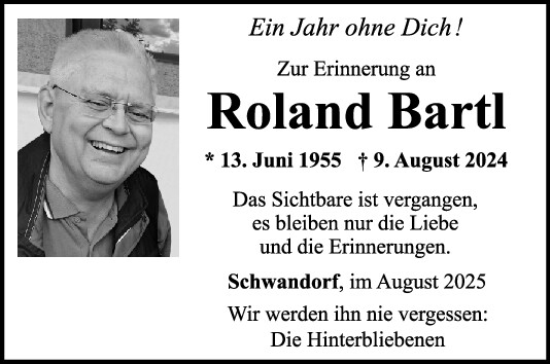Traueranzeige von Roland Bartl von Mittelbayerische Zeitung Schwandorf