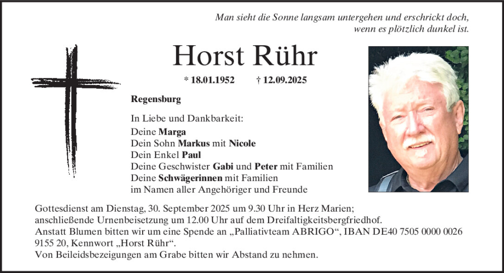  Traueranzeige für Horst Rühr vom 20.09.2025 aus Mittelbayerische Zeitung Regensburg