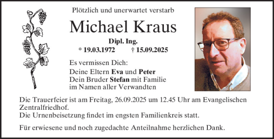Traueranzeige von Michael Kraus von Mittelbayerische Zeitung Regensburg