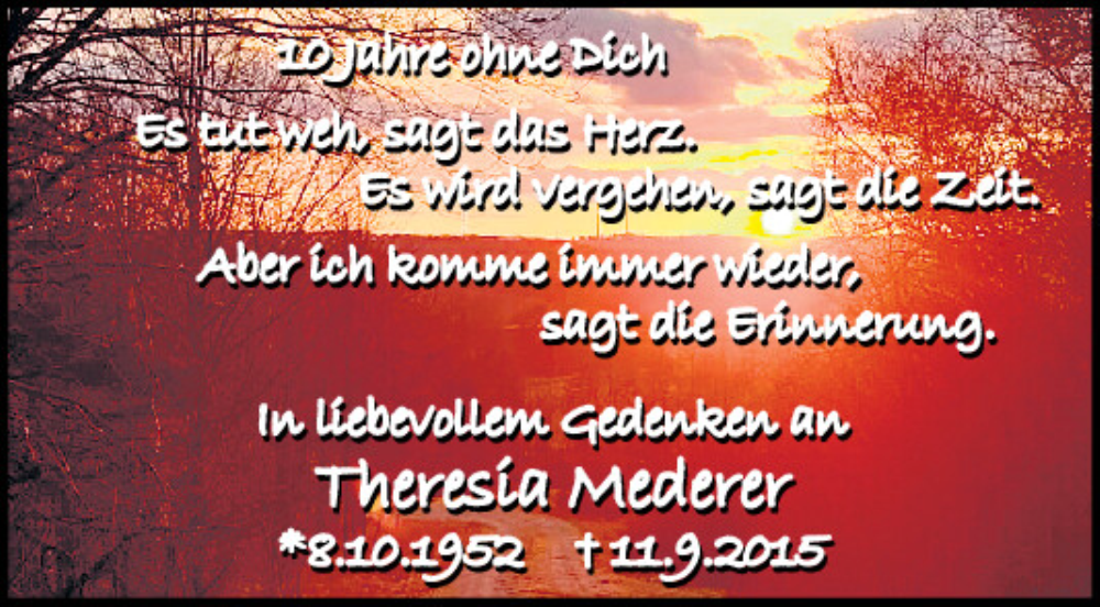  Traueranzeige für Theresia Mederer vom 11.09.2025 aus Neumarkter Tagblatt