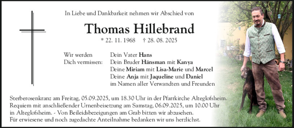  Traueranzeige für Thomas Hillebrand vom 03.09.2025 aus Mittelbayerische Zeitung Regensburg