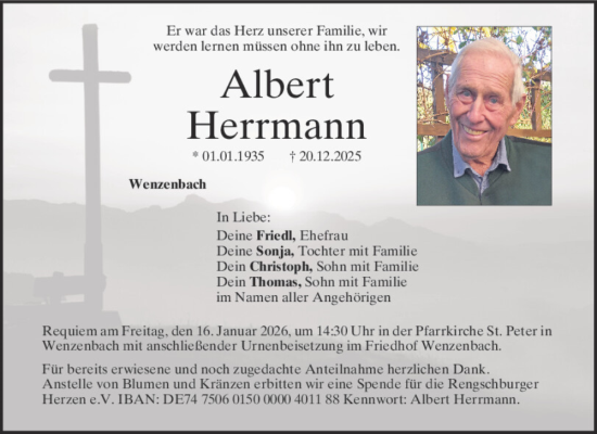 Traueranzeige von Albert Herrmann von Mittelbayerische Zeitung Regensburg