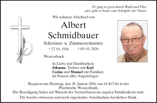 Traueranzeige von Albert Schmidbauer von Mittelbayerische Zeitung Regensburg