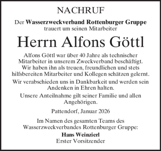 Traueranzeige von Alfons Göttl von Mittelbayerische Zeitung Kelheim