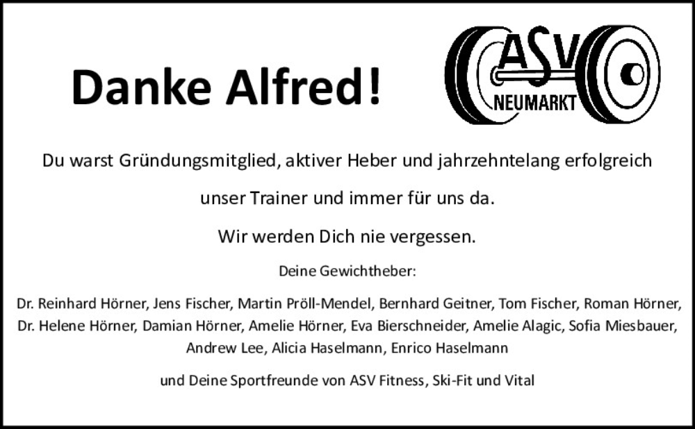  Traueranzeige für Alfred  vom 17.01.2026 aus Neumarkter Tagblatt