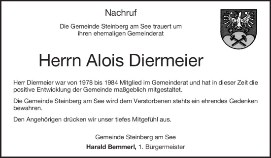 Traueranzeige von Alois Diermeier von Mittelbayerische Zeitung Schwandorf