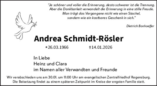 Traueranzeige von Andrea Schmidt-Rösler von Mittelbayerische Zeitung Regensburg