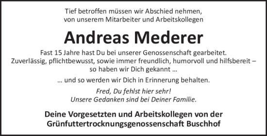 Traueranzeige von Andreas Mederer von Neumarkter Tagblatt