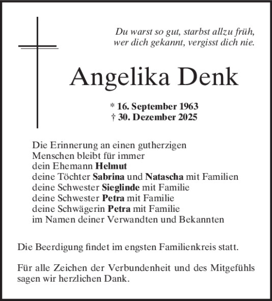 Traueranzeige von Angelika Denk von Bayerwald Echo