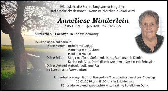 Traueranzeige von Anneliese Minderlein von Neumarkter Tagblatt