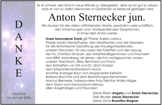 Traueranzeige von Anton Sternecker von Mittelbayerische Zeitung Kelheim