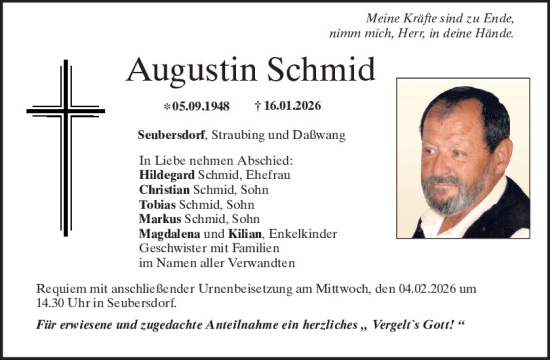 Traueranzeige von Augustin Schmid von Neumarkter Tagblatt