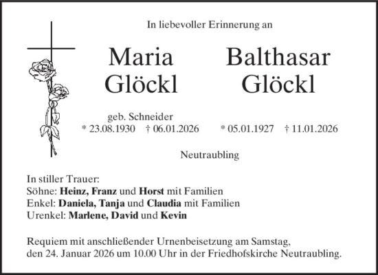 Traueranzeige von Balthasar Glöckl von Mittelbayerische Zeitung Regensburg