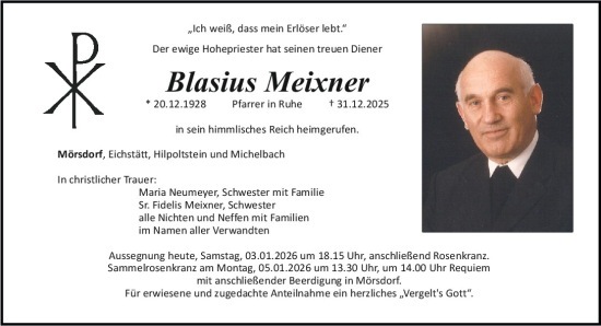 Traueranzeige von Blasius Meixner von Neumarkter Tagblatt