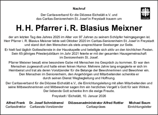 Traueranzeige von Blasius Meixner von Neumarkter Tagblatt