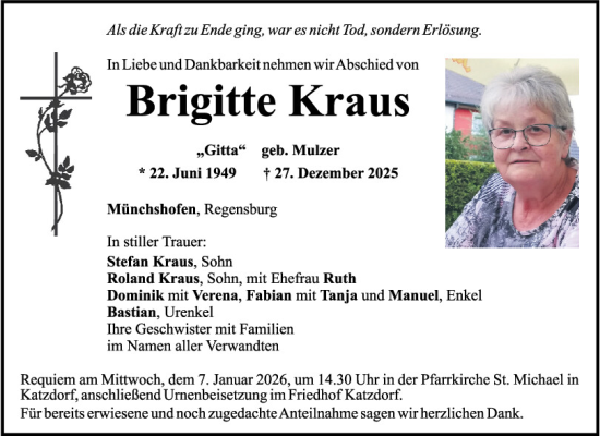 Traueranzeige von Brigitte Kraus von Mittelbayerische Zeitung Schwandorf
