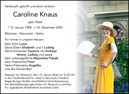 Traueranzeige von Caroline Knaus von Neumarkter Tagblatt