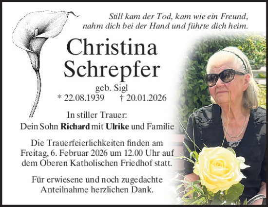 Traueranzeige von Christina Schrepfer von Mittelbayerische Zeitung Regensburg