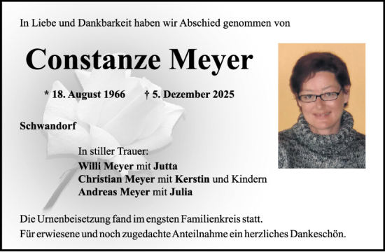 Traueranzeige von Constanze Meyer von Mittelbayerische Zeitung Schwandorf