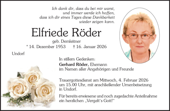 Traueranzeige von Elfriede Röder von Mittelbayerische Zeitung Regensburg