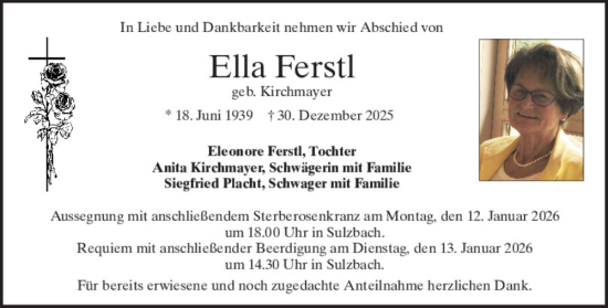 Traueranzeige von Ella Ferstl von Mittelbayerische Zeitung Regensburg