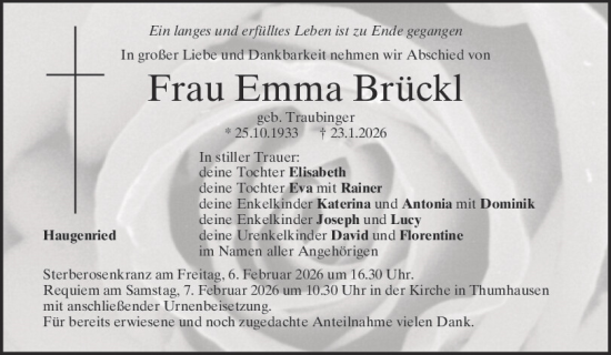 Traueranzeige von Emma Brückl von Mittelbayerische Zeitung Regensburg