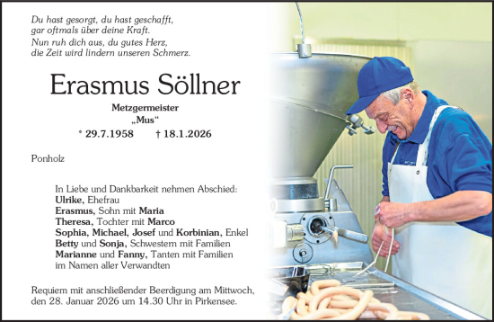 Traueranzeige von Erasmus Söllner von Mittelbayerische Zeitung Regensburg, Mittelbayerische Zeitung Schwandorf