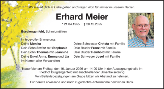 Traueranzeige von Erhard Meier von Mittelbayerische Zeitung Schwandorf