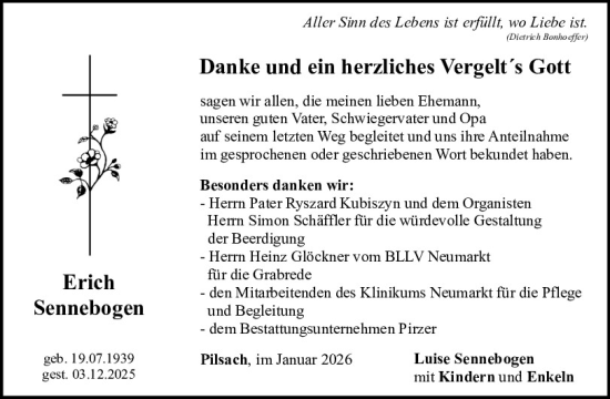 Traueranzeige von Erich Sennebogen von Neumarkter Tagblatt