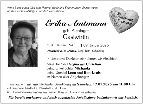 Traueranzeige von Erika Amtmann von Mittelbayerische Zeitung Kelheim