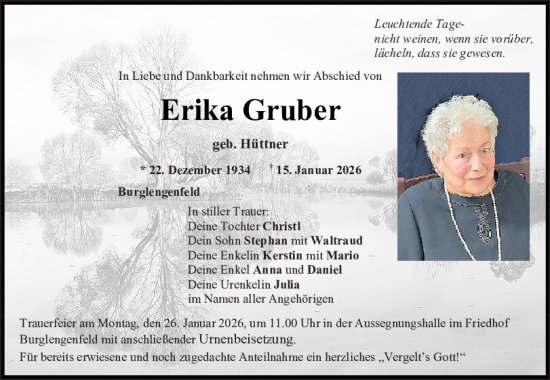 Traueranzeige von Erika Gruber von Mittelbayerische Zeitung Schwandorf