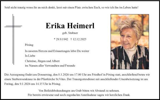 Traueranzeige von Erika Heimerl von Bayerwald Echo